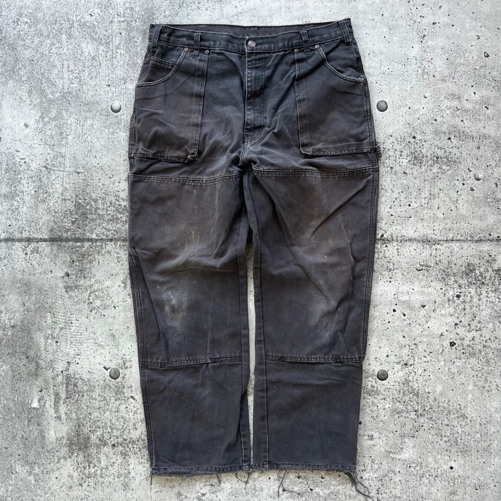 Dickies Pants Mens 38x30 Black Distressed Double Knee Work Utility Canvas
